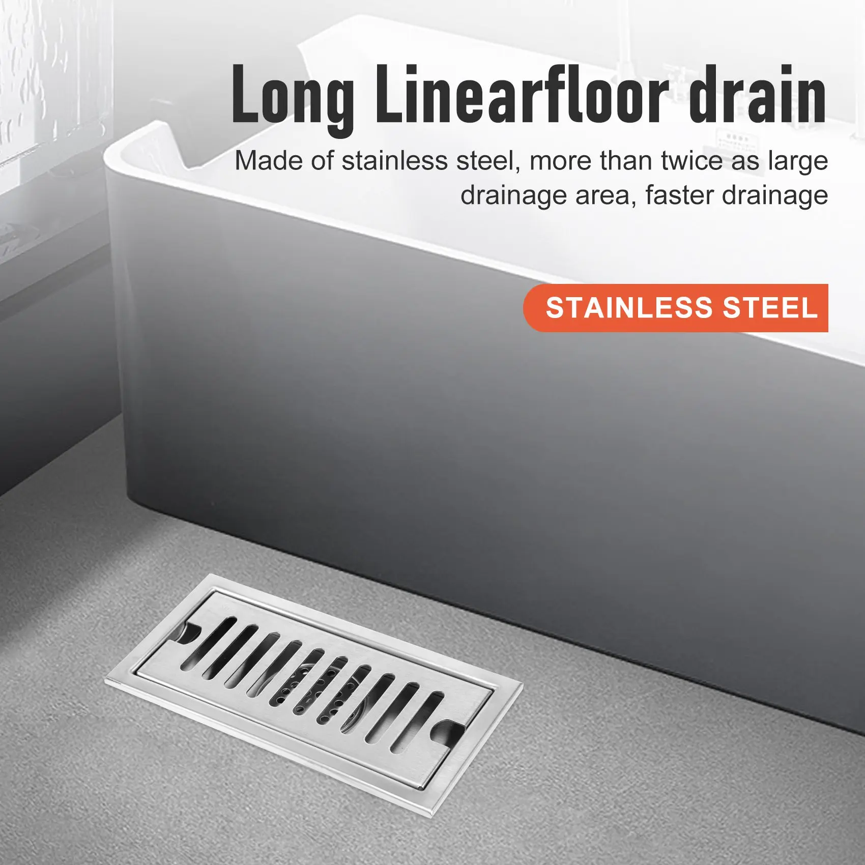 AT02-Rectangular Linear Shower Floor Drain Long Linear Drainage Channel Drain For Hotel Bathroom Kitchen Floor 20Cm