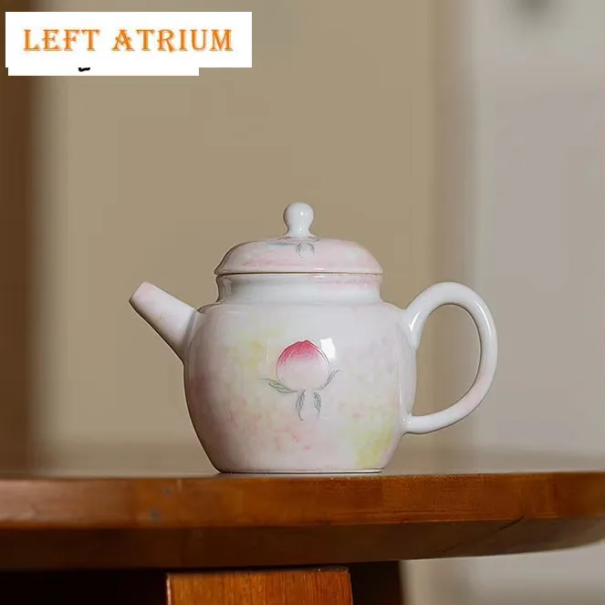 

90ml Boutique Pure Hand-painted Peach Powder Sketch Teapot Household Ceramic Tea Maker Pot With Filter Kung Fu Tea Kettle Set