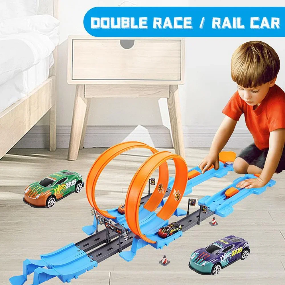 Stunt Speed Double Car Wheels Model Toy Set Racing Track DIY Assembled Rail Kits Educational Interactive Toys for Boy Xmas Gifts
