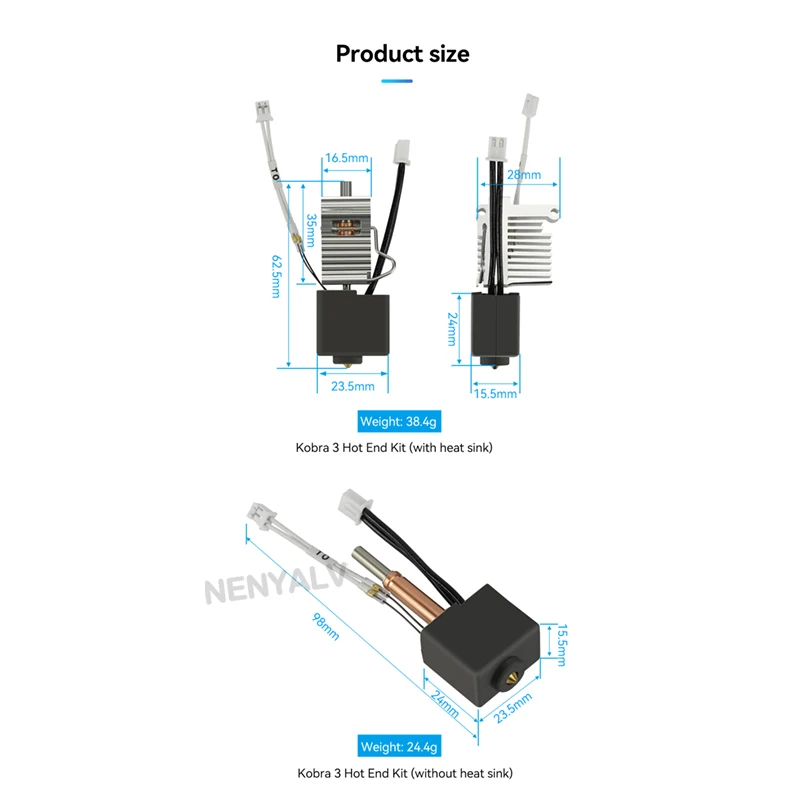 Anycubic-Tubo de calefacción para Kobra 3, Hotend termistor de boquilla, 24v, 50w, bloque de calentador para Anycubic Kobra 3 Combo, piezas de repuesto