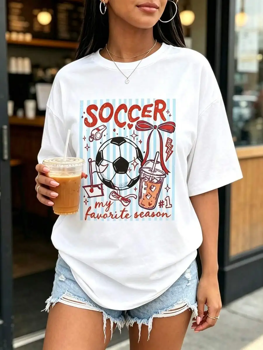 Women Trendy Soccer Season Graphic Crewneck Short Sleeve T Shirt Casual Style For Daily Wear Everyday Wear Casual Top