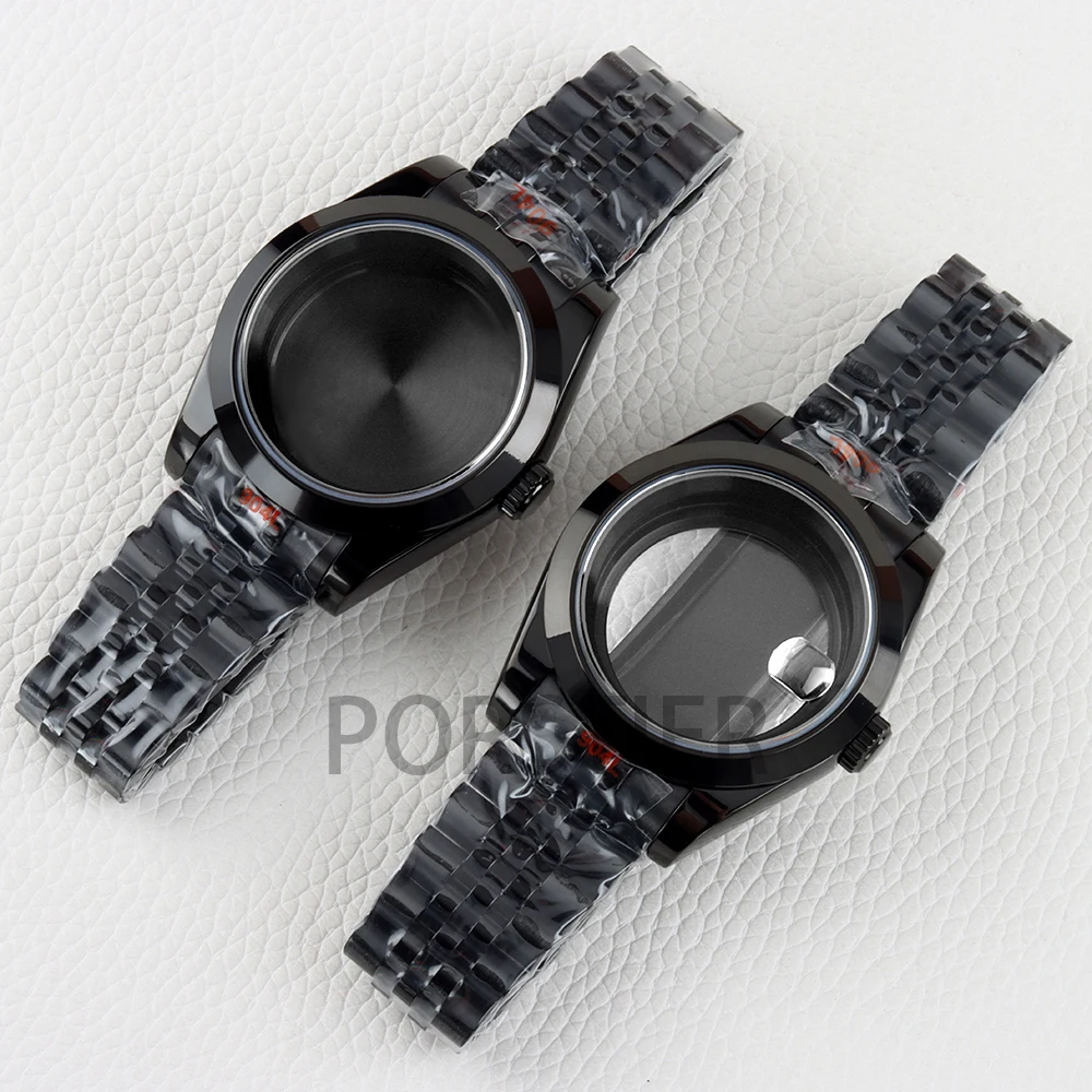 Black 36/39mm NH35 Watch Case 20mm Solid 316L Stainless Steel Jubilee/Oyster Strap for Datejust NH35 NH36 Movement 28.5mm Dial