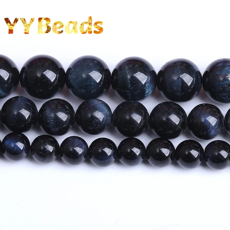 6A Natural Black Blue Tiger Eye Stone Round Loose Beads For Jewelry Making DIY Charms Bracelets Accessories 15\