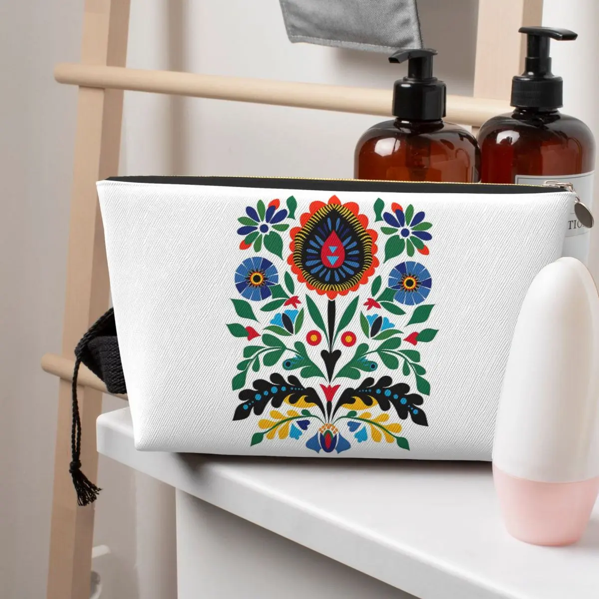 

Polish Folk Flower Design Wycinanki Women Cosmetic Bag Travel Makeup Organizer Pouch Toiletry Storage Dopp Kit Case
