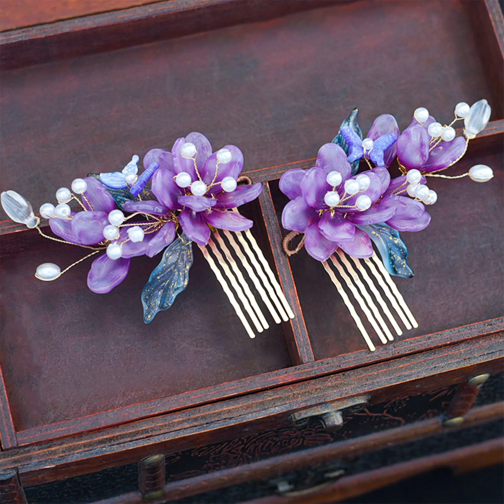 Purple Floral Hairpin Chinese Hanfu Hair Stick Fork For Women Tassel Step Shake Hair Comb Side Pins Glazed Flower Hair Jewelry