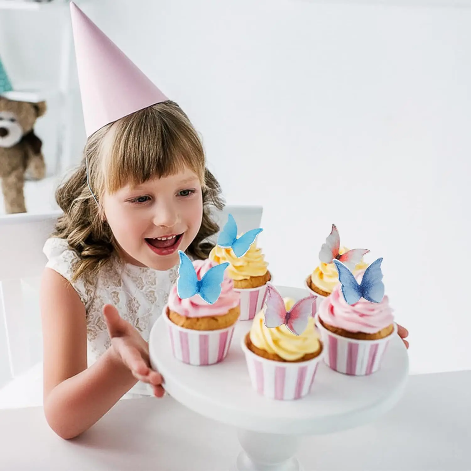 48/160 Stück rosa Schmetterlinge Cupcake Topper Papier Schmetterling Kuchen Topper für Geburtstag Braut Baby Dusche Mädchen Kuchen Dekorationen – Detail 21