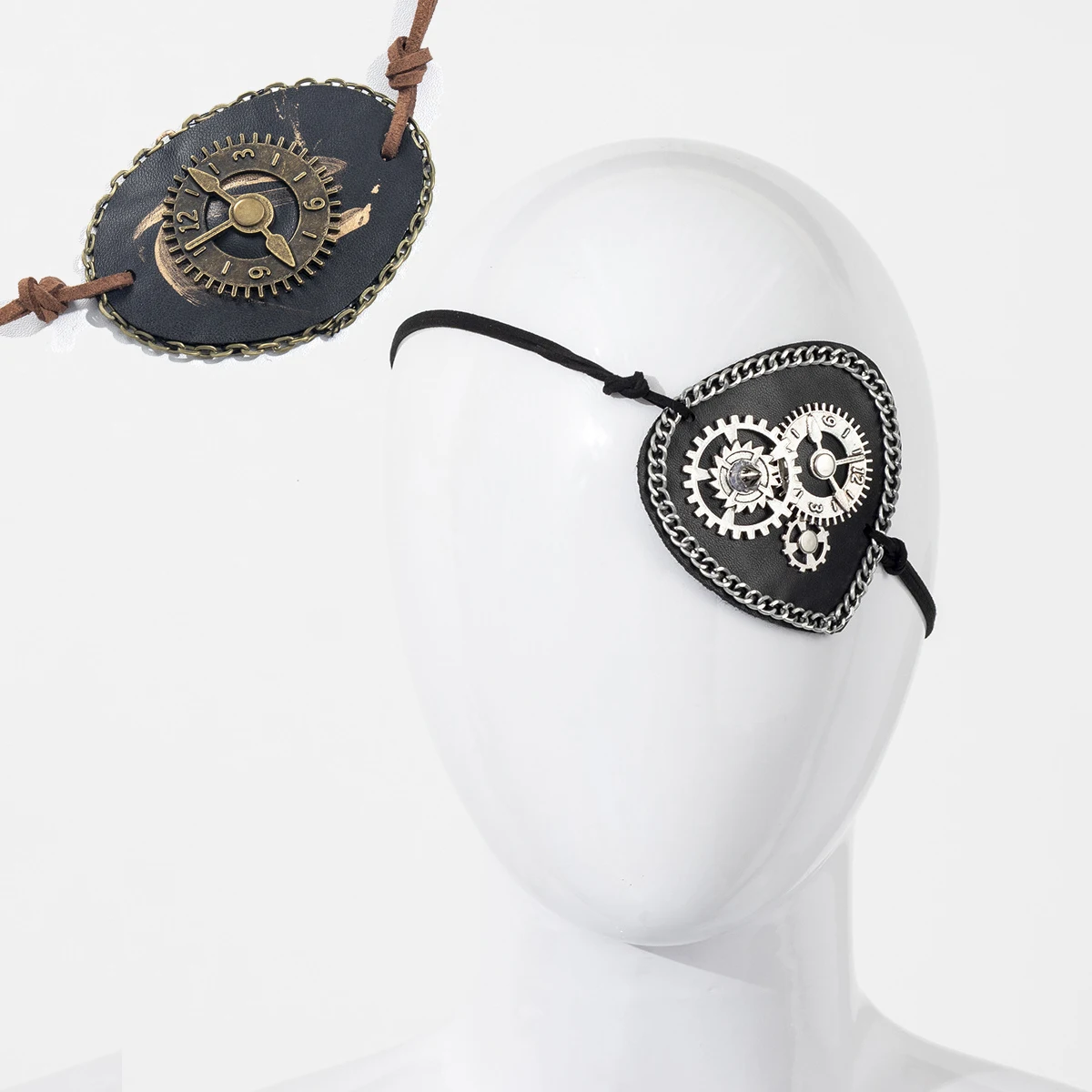 Vintage Pirate Punk Eye Mask Cosplay Halloween Party Costumes Props Gear Riveted Clock One-eyed Eyewear Cool Headdress