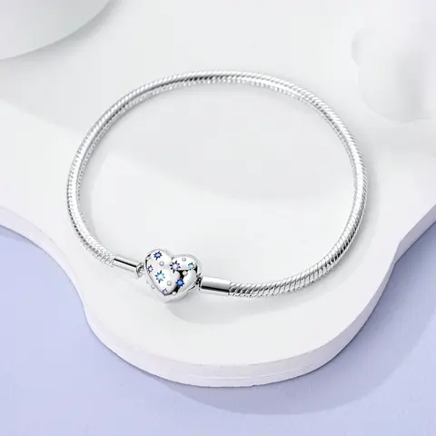 Nytt i 925 sterlingsilver med ormkedja, hjärtformad zirkonlås, armband som passar Pan Charms-pärlor, mode, gör-det-själv-smycken, presenttillverkning 10 best sales Tillverkad i Italien - №8