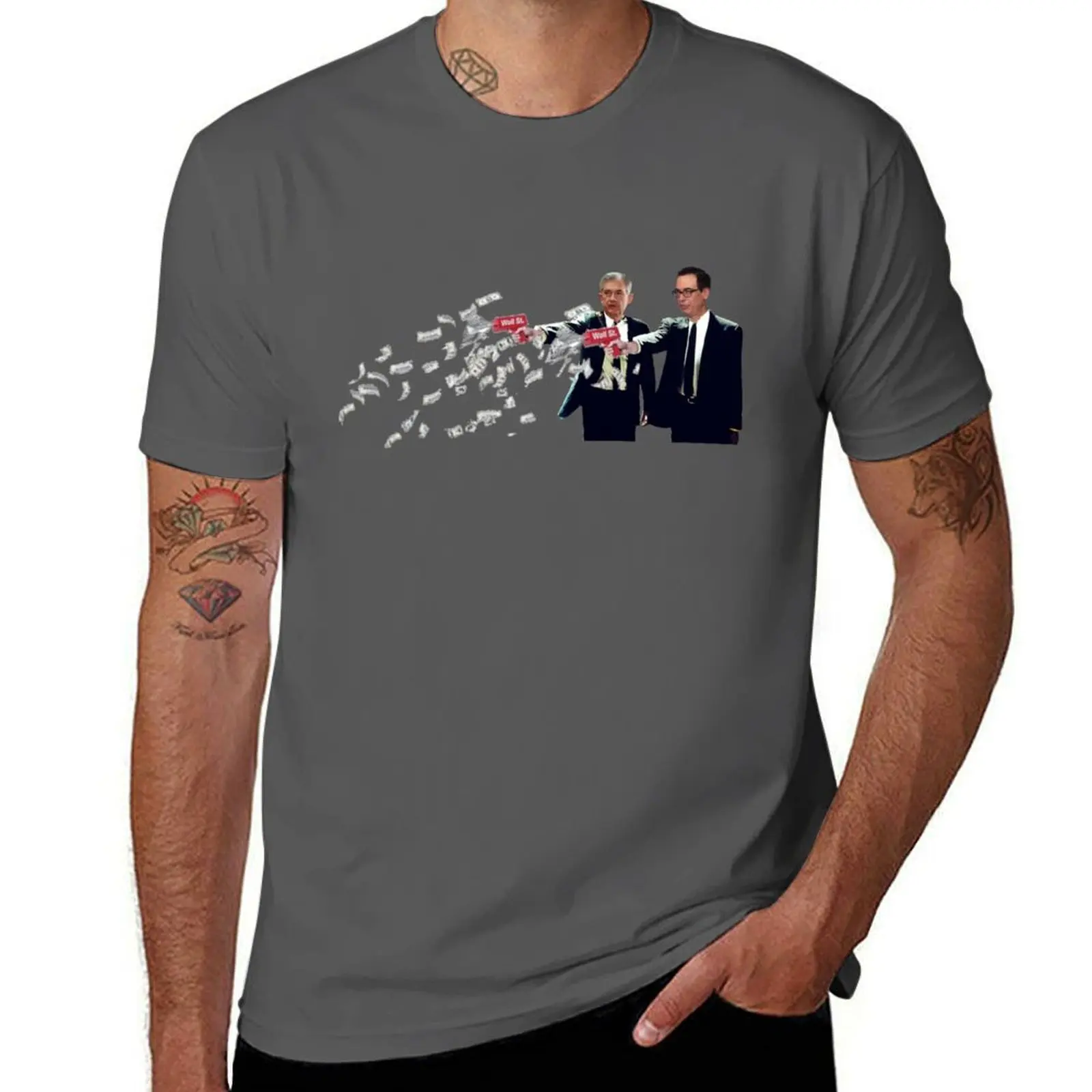 Jerome Powell and Steve Mnuchin Printing Money Pulp Fiction Style T-Shirt cotton tshirt 100% cotton t shirt man T-Shirt