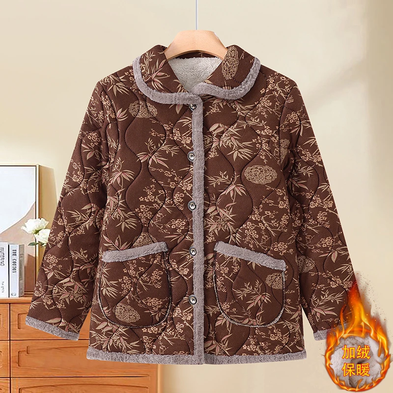 

Female Autumn Winter Loose Short Cotton-padded Jacket Women Floral Coat Cotton-padded Jacket Middle-aged Cotton Jacket