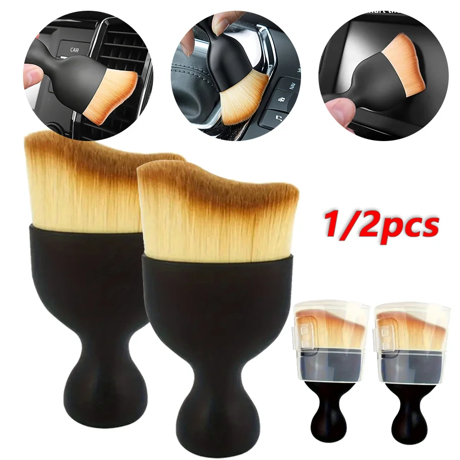 Curved Soft Bristle Car Interior Detailing Brush with Dust Cover, Auto Dust Cleaning Brush for Vents Crevices Dashboard
