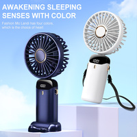 1800mA Electric Handheld Fan Mini Foldable Neck Hanging Fan Digital Display Portable Desktop USB Rechargeable Fans Air Cooler