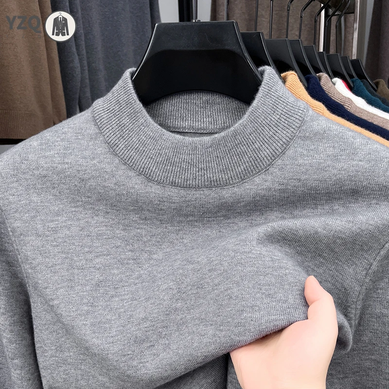 

Мужская полуводолазка, трикотаж, свитер, однотонный пуловер с воротником-стойкой, повседневная осенне-зимняя толстовка, брендовая мужская одежда