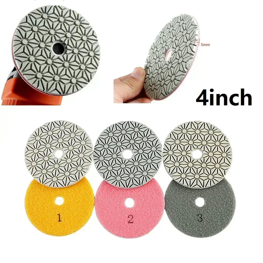 1PC 4Inch 100mm Dry/Wet Diamond Polishing Pads 3 Step Polishing Pads Discs Granite Marble Concrete Stone Grinding Polishing Tool