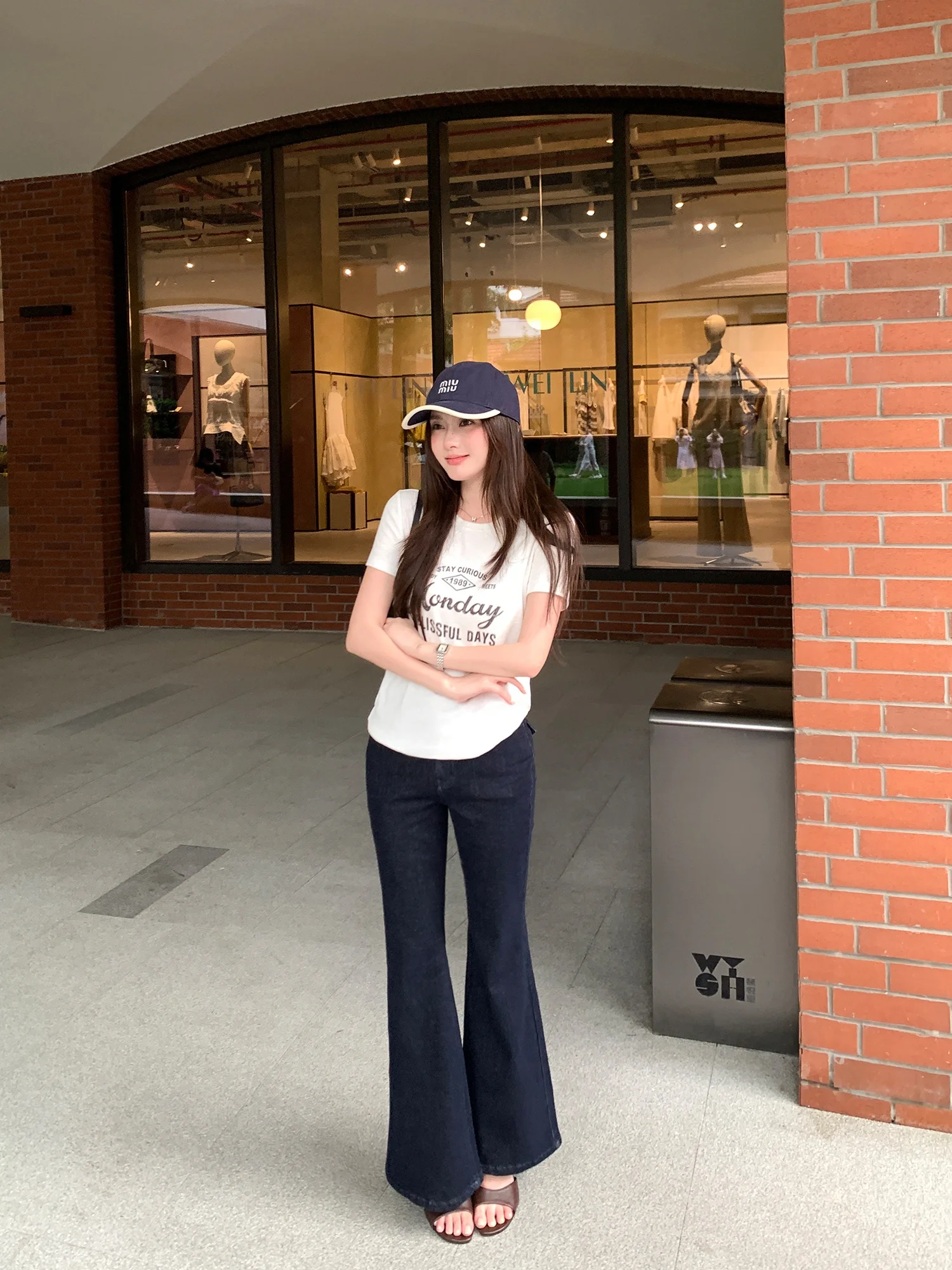 Pusumede High Waist Bell Bottom Jeans Women's Elegant Slimming Denim Loose Fit Long Trousers Blue Cotton Stretchy Butt Lifting