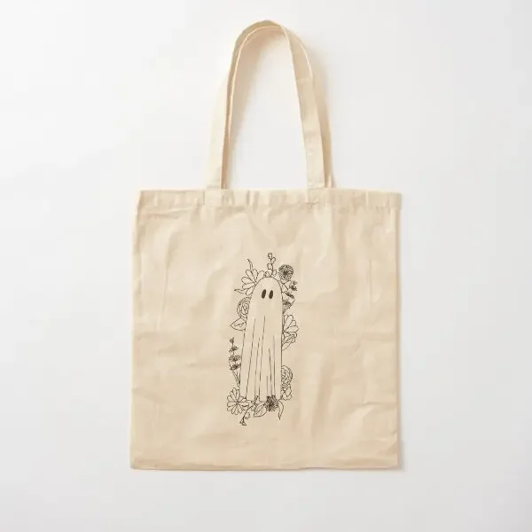 

Ghost In Flowers Cotton Canvas Bag Handbag Designer Tote Fabric Casual Ladies Travel Unisex Fashion Reusable Printed Grocery