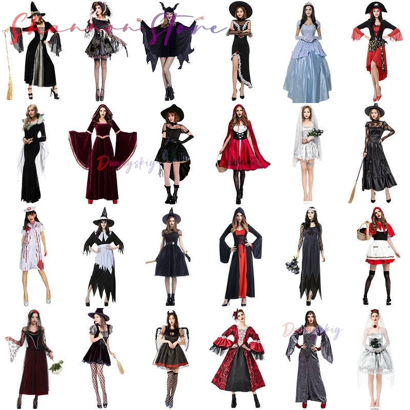 

25 Style Halloween Costume Vampire Bat Ghost Witch Angel Medieval Cosplay Clothing Women's Dress Party Carnival Jumpsuit Dresses