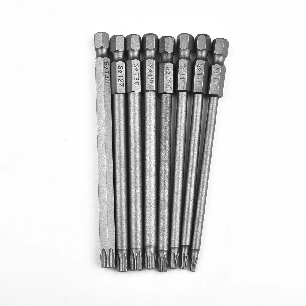 8PCS Torx Screwdriver Drill Bit Set 100MM Extra Long Hex Security Magnetic Head T8,, T15, T20, T25, T27, T30, T40