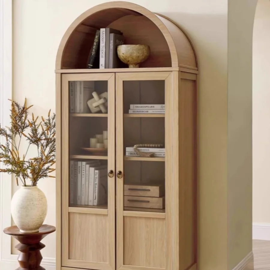 

American light luxury solid wood bookcase Children's room floor bookshelf French simple solid wood arched Nordic locker solid