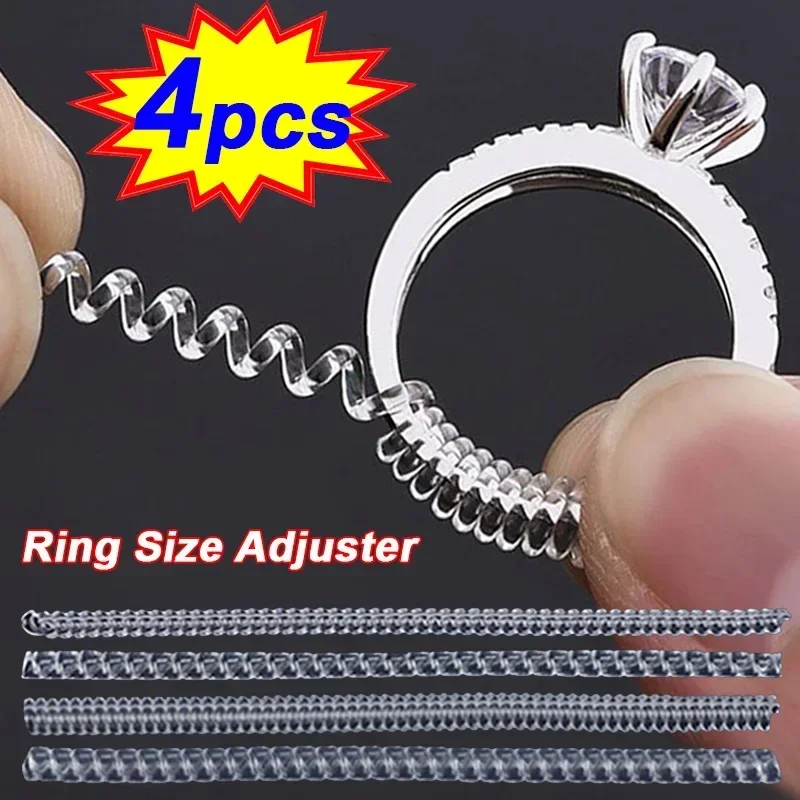 

4pcs Ring Size Reducer Tools Spiral Spring Based Rings Adjust Invisible Transparent Tightener Resizing Tool Jewelry Accessories