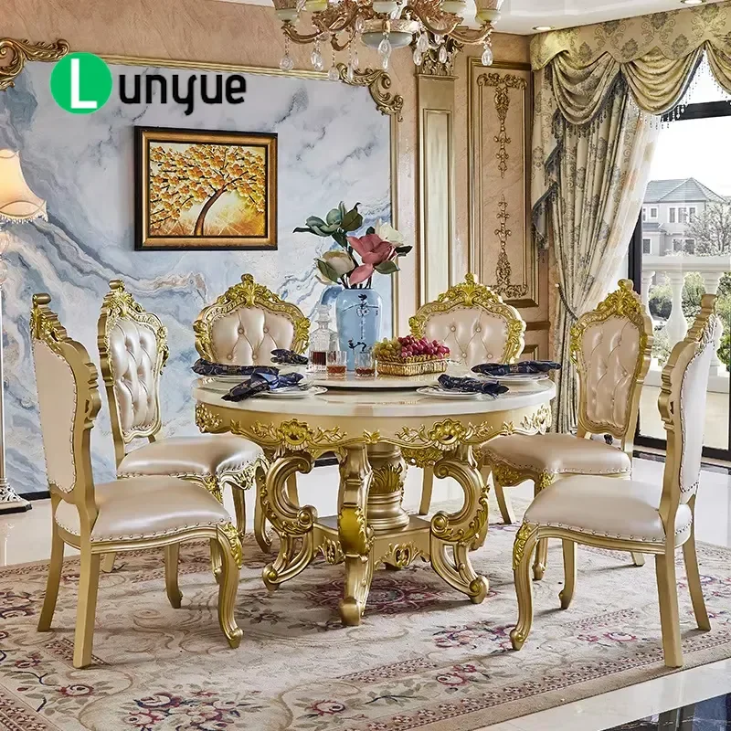 Modern European Marble Dining Table with Rotating Disc for 6 to 8 People Large Round Dinner Table for Home Kitchen Living