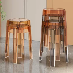 Tabouret transparent en plastique de luxe, tabouret rond pliant épais pour la maison, banc simple de salon, chaise de salle à manger, chaise en acrylique