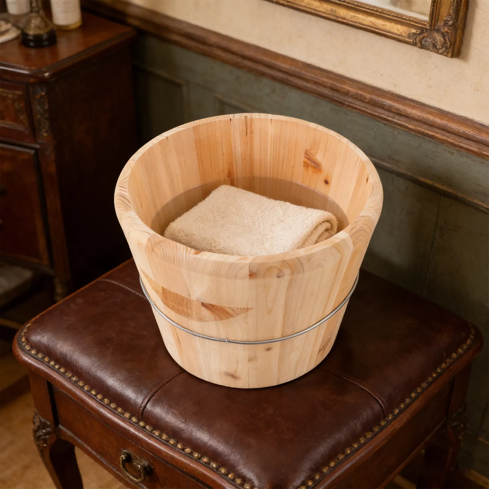 

Towel Heating Wooden Bucket Hot Towel Steamer Barrel Classic Wood Sauna Water Storage Accessories Salon Home Spa Relaxing 9.84