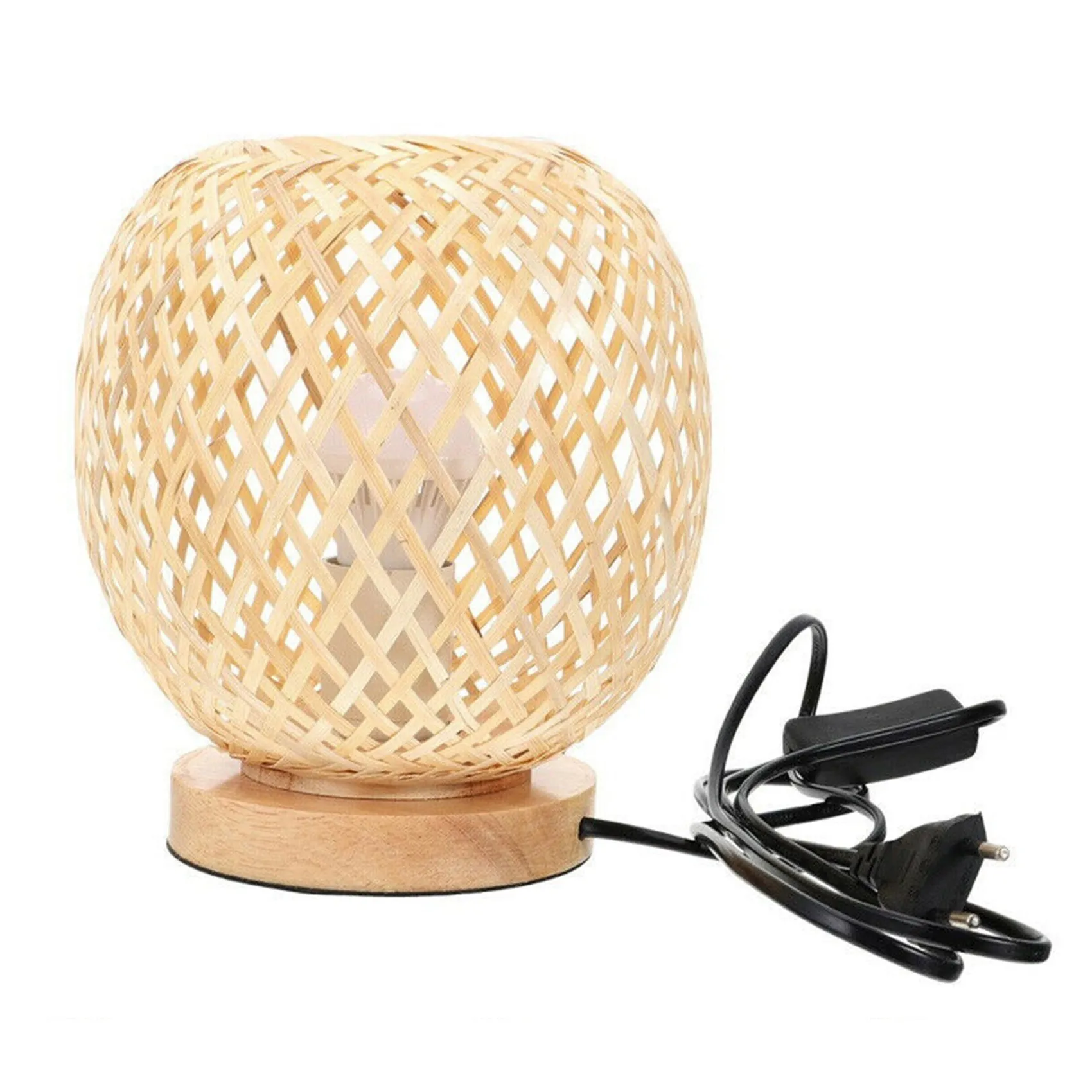 

ABZV-Bamboo Rattan Table Lamp Japanese Style Bedside Lamp Desk Lamp Bedroom Diy Decoration EU Plug