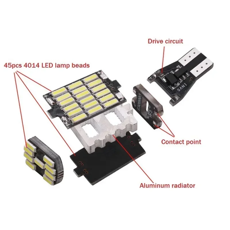 LED canbus電球,車のバックアップ用,エラーなし,921, 912, t16, 45smd, 4014, 12v, 2個