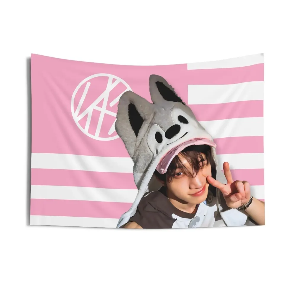 Tapestry Multiple Sizes Printed SKZ Bang Chan Wolf Hat Pink Concert Polyester Room Decor Wall Hanging Party Background K-pop Fan