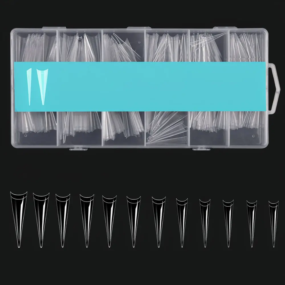 Professional Clear XXXL Nail Tips Long Tube Full Cover Artificial Nails For Extension Coffin French Art For Lanqino