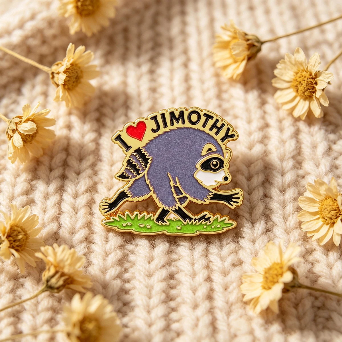9 Stück Cartoon-Waschbär Emaille-Pin „I Love Jimothy“ – Laufender Waschbär Anstecknadel für Taschen und Jeans – Einzigartiges, lustiges Statement-Accessoire – Detail 5