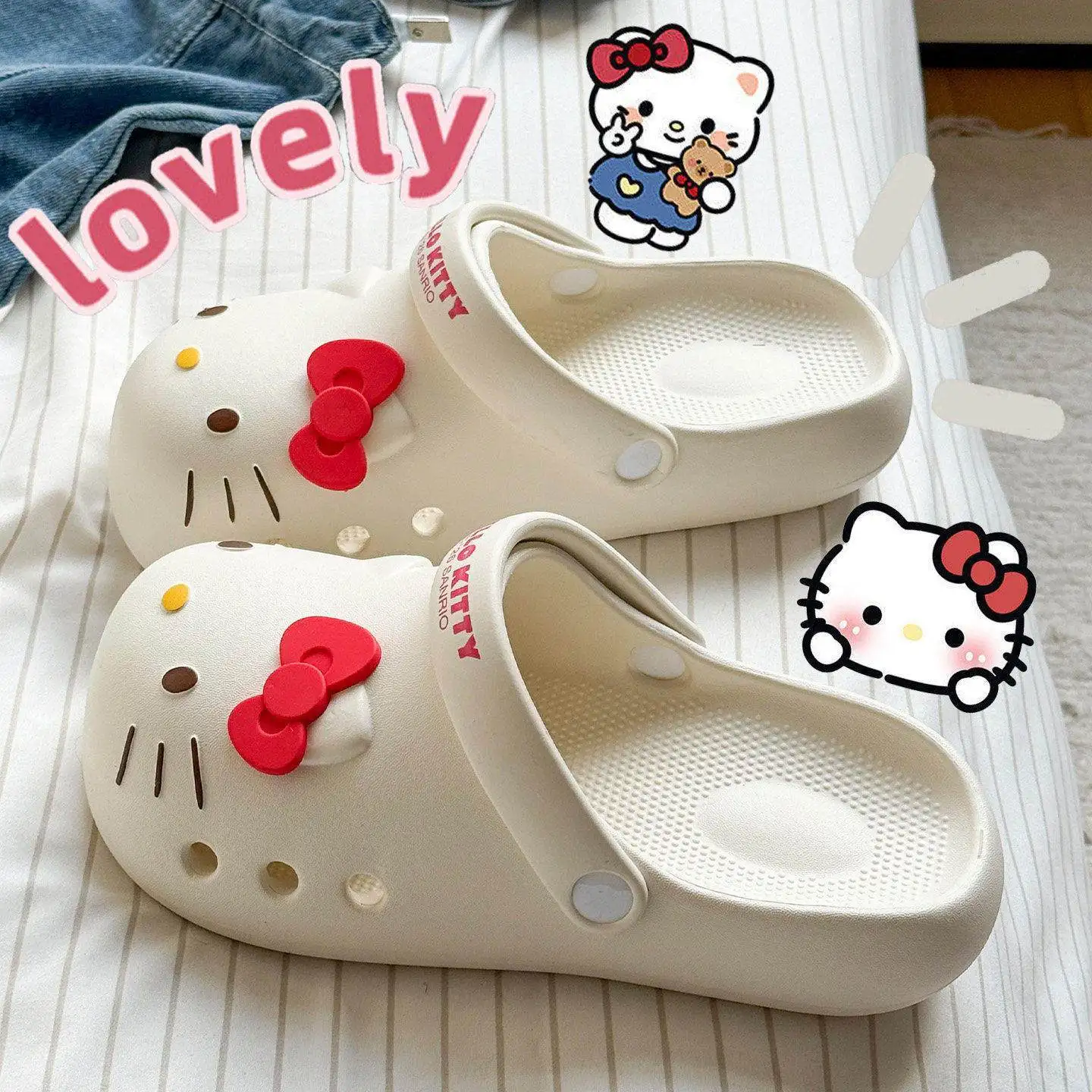 Hello Kitty Croc Shoes Summer Non-Slip Sandals with Thick Sole Breathable Heightening Slippers