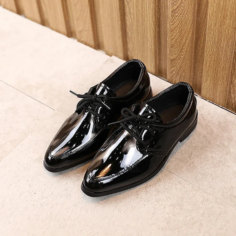 Child Patent Leather Shoe Fashion Pointed Toe Boy Shoe Black Casual Dress Flat Comfortable Soft Sole Kid Shoe Performance Shoes