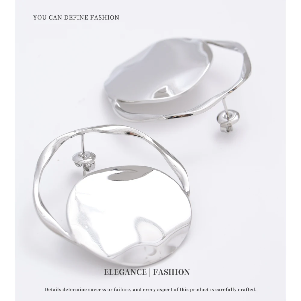 أقراط NiNice قلادة دائرية من الفولاذ المقاوم للصدأ مع تصميم عصري مبالغ فيه ومناسبة لهدايا الحفلات الجديدة #3