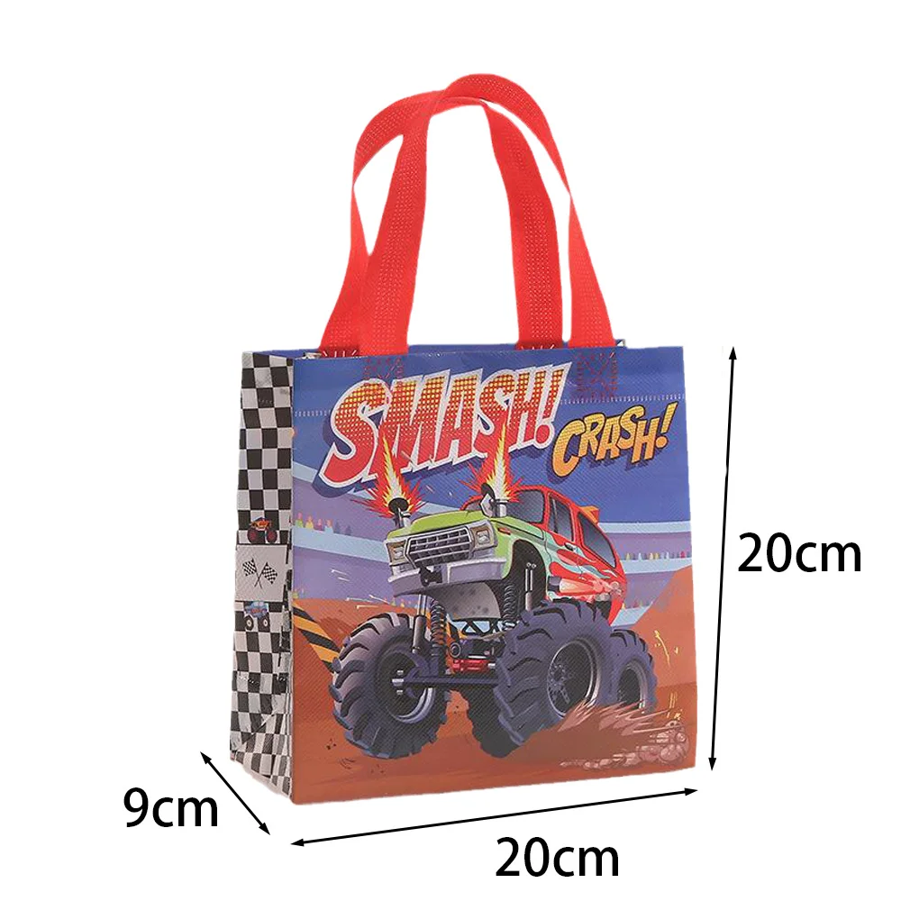 15 Pcs Monster Truck Gift Bags Truck Birthday Party Supplies Non Woven Reusable Tote Bags with Handles Candy Treat Bag 9x20x20cm