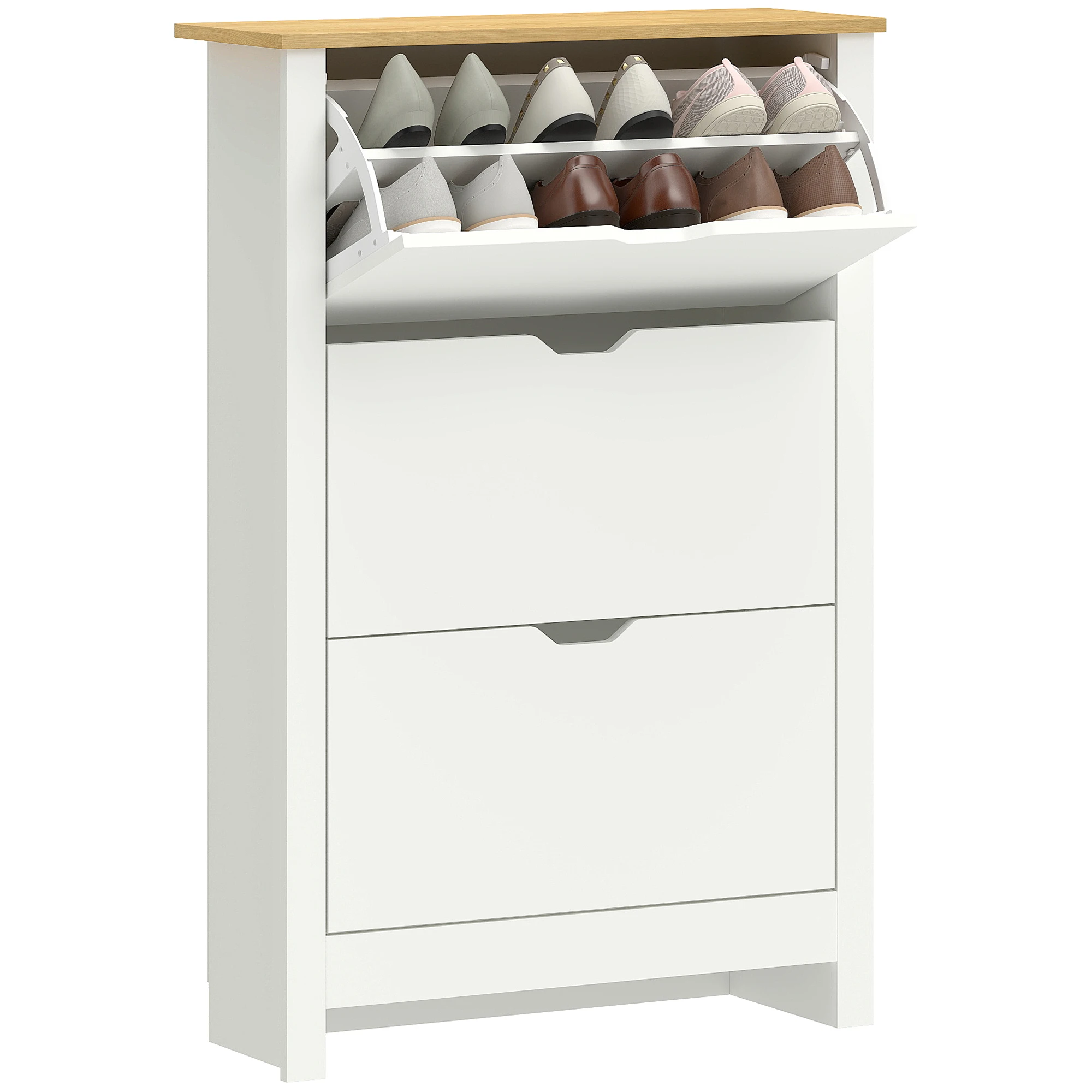 Mueble Zapatero Blanco Armario Zapatero Alto con 3 Cajones Abatibles para 18 Pares de Zapatos 72x26x112 cm Blanco