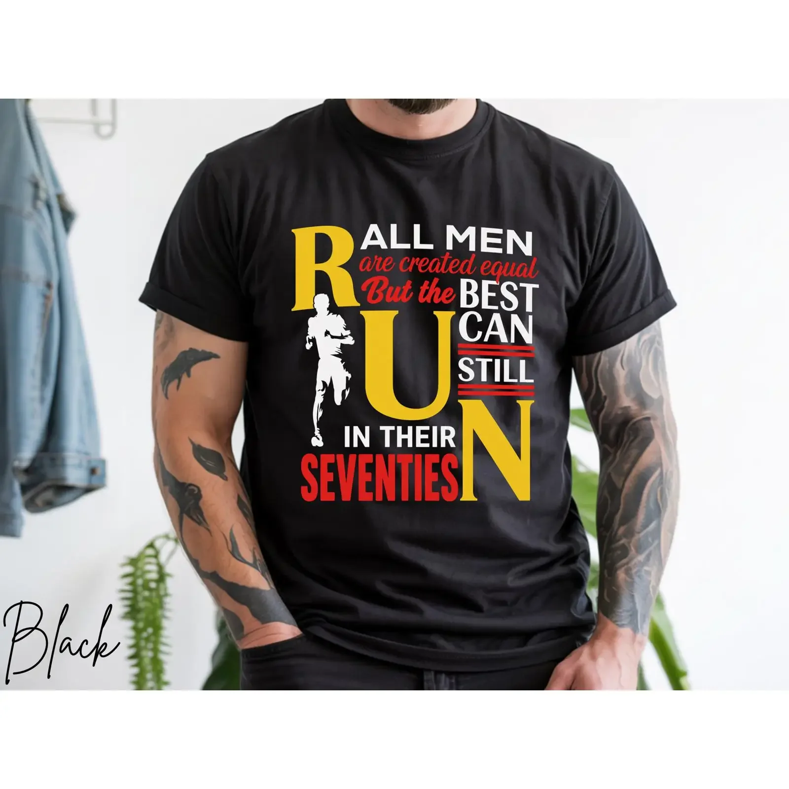 Lustiges T-Shirt für Läufer im siebentausendigen Alter zum 70. Geburtstag für ältere Marathonläufer, Männer, Papa, Opa, Vintage-Stil, gewaschen, weich