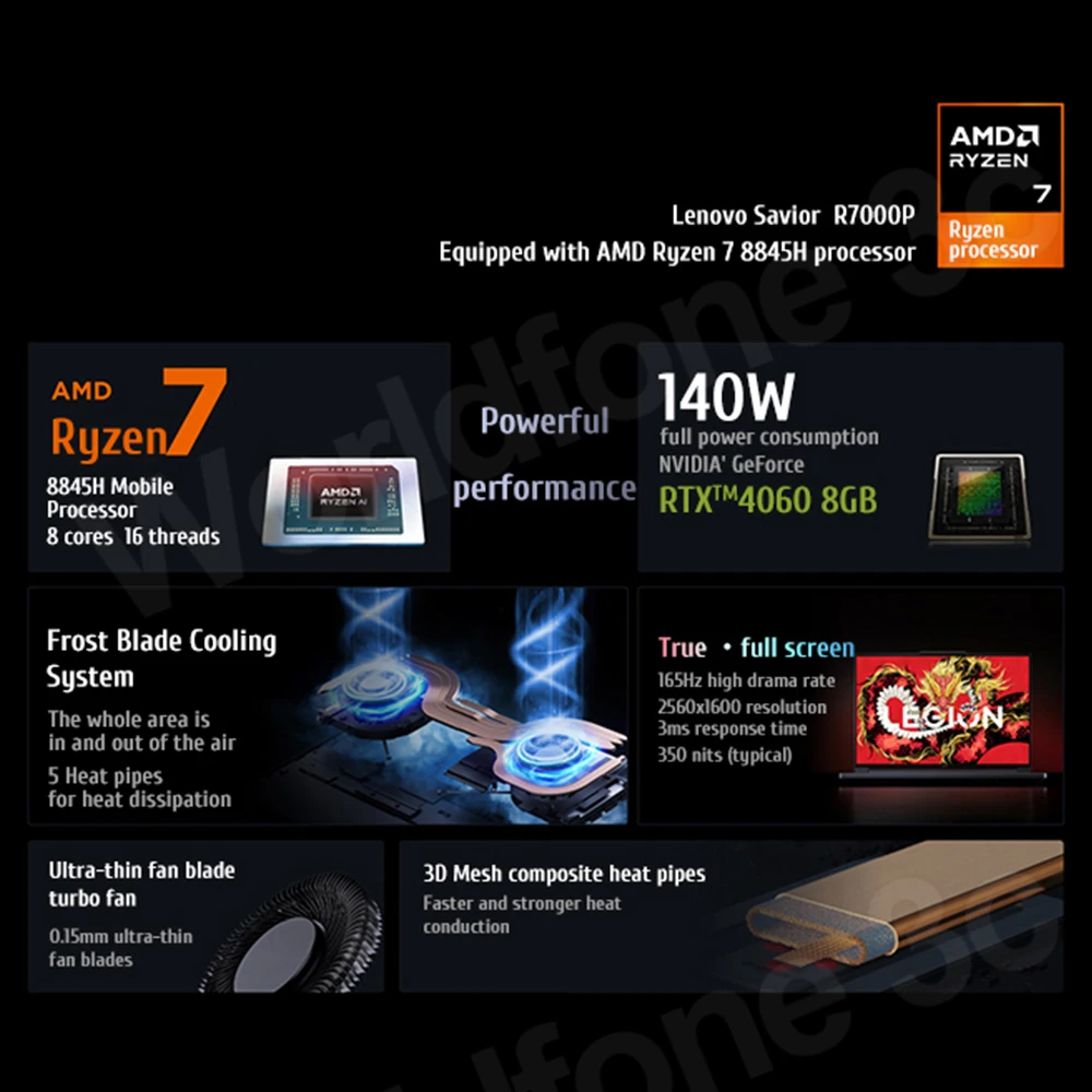 Lenovo legion r7000p gaming laptop 8845 amd r7 165h nvidia geforce rtx ram 16gb 1t ddr5 16-Zoll hz bildschirm notebook pc