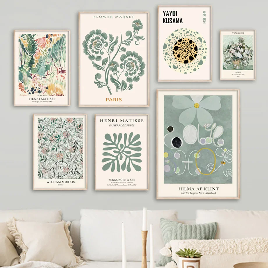 1pc frameless Canvas Painting Matisse Flower Market Morris Wall Art Canvas Painting Abstract Exhibition Mid Century Posters Prin