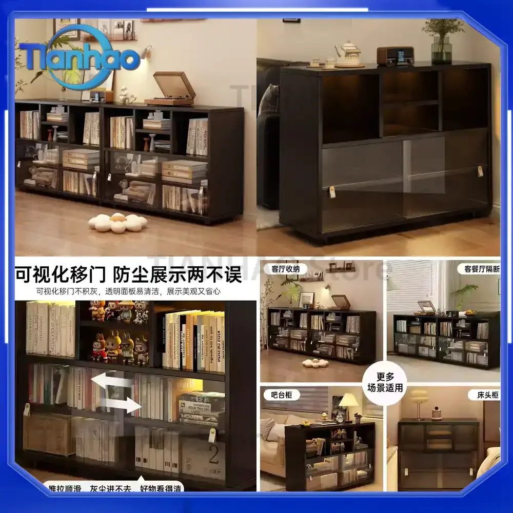 Solid Wood Bookshelf Storage Cabinet Floor Standing Wall Mounted Living Room Low Cabinet Minimalist Mid Century Style Display