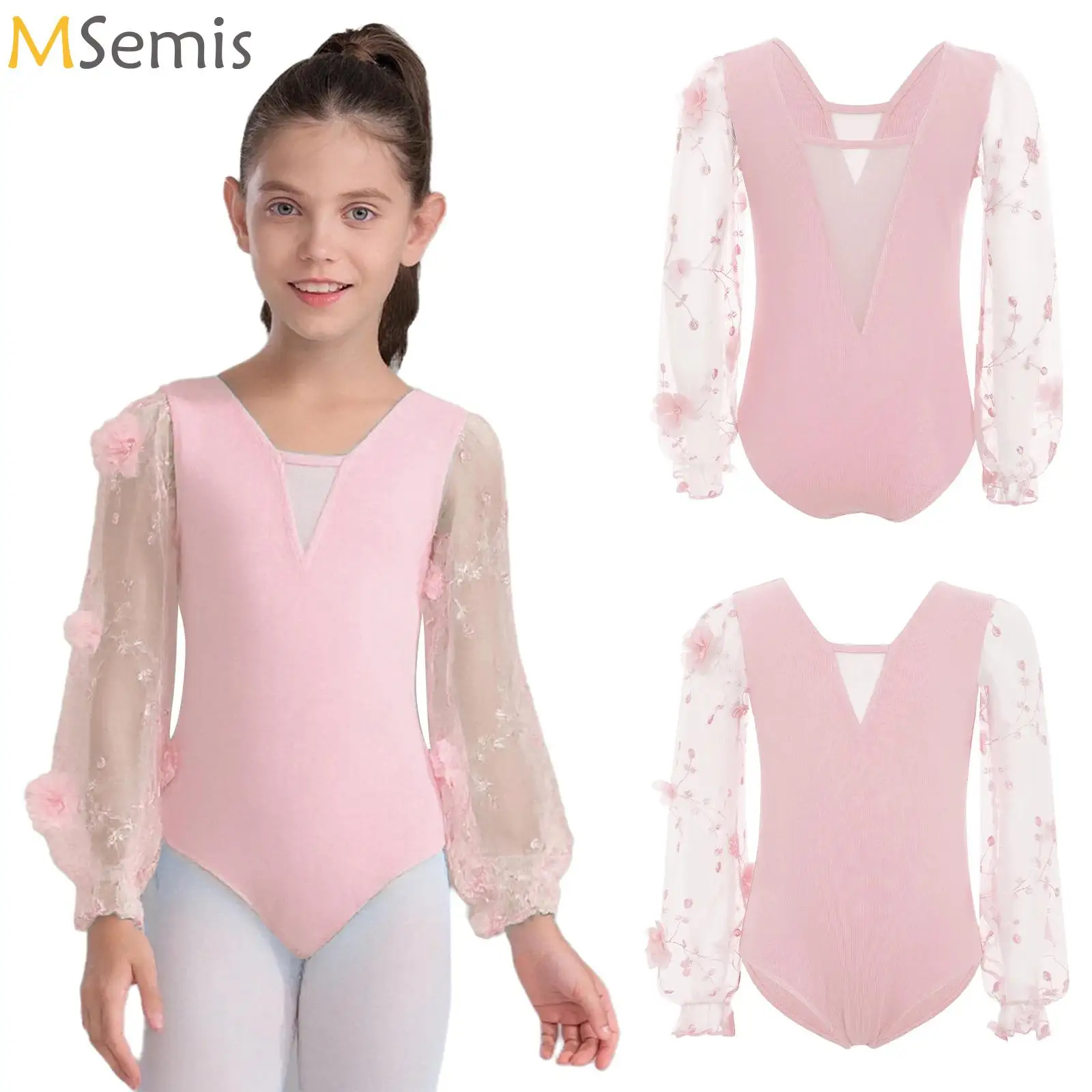 

Long Sleeve Ballet Jersey Dance Leotard Girls Gymnastics Bodysuit 3D Flowers Embroidery Leotard Ballerina Outfits Dancewear