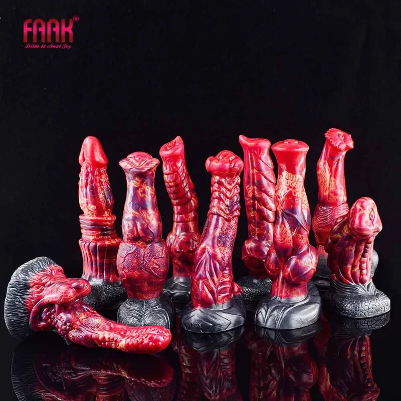 

FAAK Large Knot Animal Dildos With Suction Cup Fire Dragon Penis Big Dong Silicone Multi Color Anal Sex Toys For Men Women