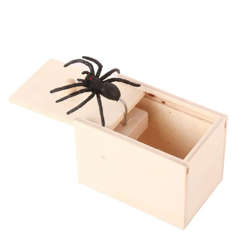 Houten Prank Trick Praktische Joke Thuis Kantoor Schrikken Speelgoed Doos Gag Spider Kid Ouders Vriend Grappige Spelen Joke Gift Verrassende doos