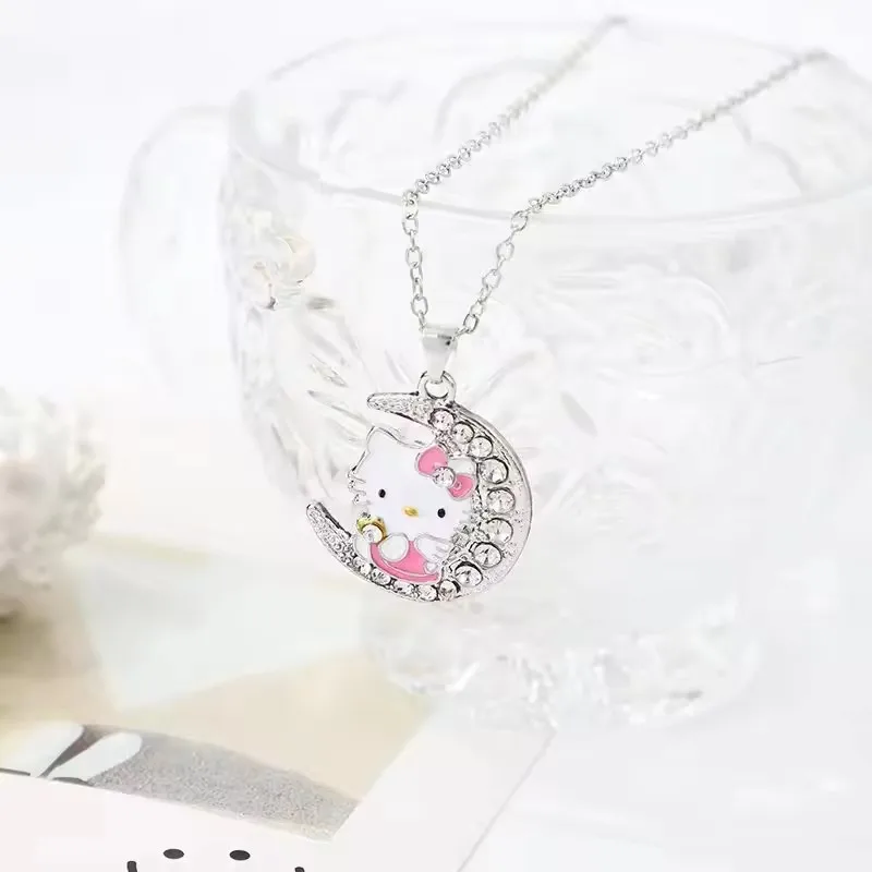 Sanrio Hello Kitty Anime Alloy Cute Kawaii New Creative Moon Style Kitten Necklace Cartoon Simple Children Pendant Holiday Gift