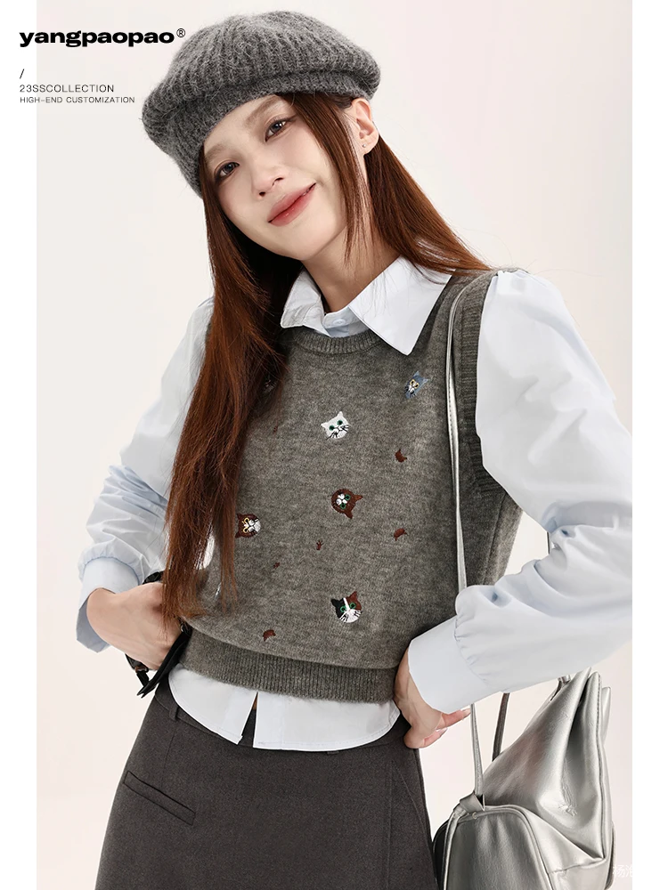 

Женский комплект Yang Bubble: удлиненный жилет и топ-майка, осенний новый модный костюм из двух предметов