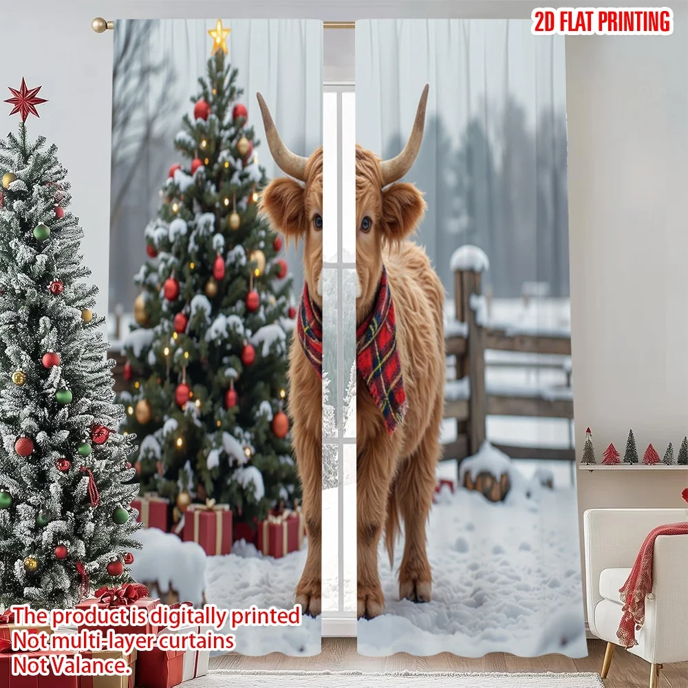2pcs 2D flat printing Christmas Classic Hot Curtains Farm Christmas scene Digital Printed Polyester Drapes Festive Wall Decor