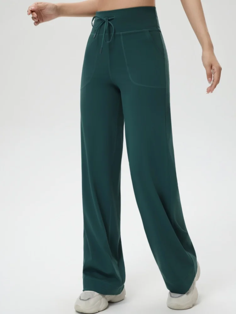 Wide Leg Pants with Pocket Women's Loose Yoga High Waist Legging Drawstring Outdoor Casual Jogging Gym Sports Straight-leg Pants