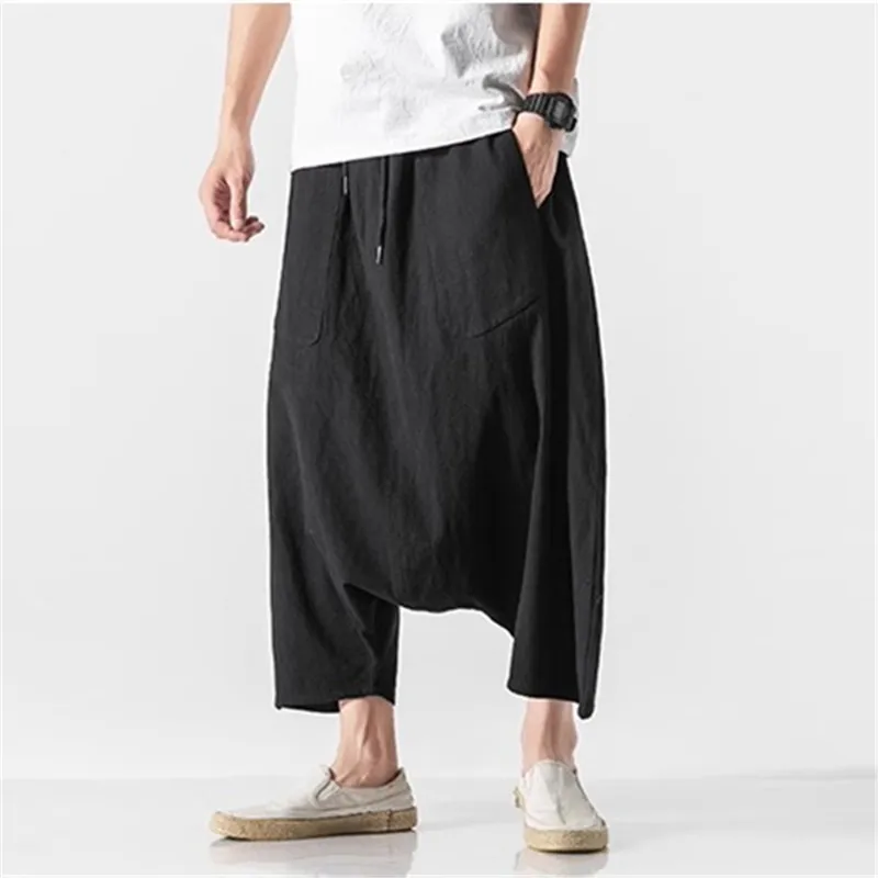 Men Harem Pants Mens Summer Cotton Linen Joggers Pants Male Harajuku Vintage Sweatpants Fashions Calf-Length Pants Dropshipping