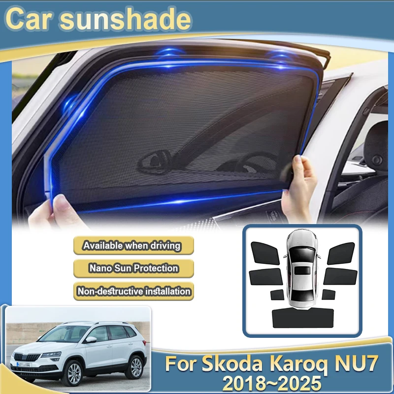 

For Skoda Karoq NU7 2018-2025 2020 2021 Car Mesh Sun Shade Light blocking Curtains Privacy Sunshade Covers Sunscreen Auto Parts